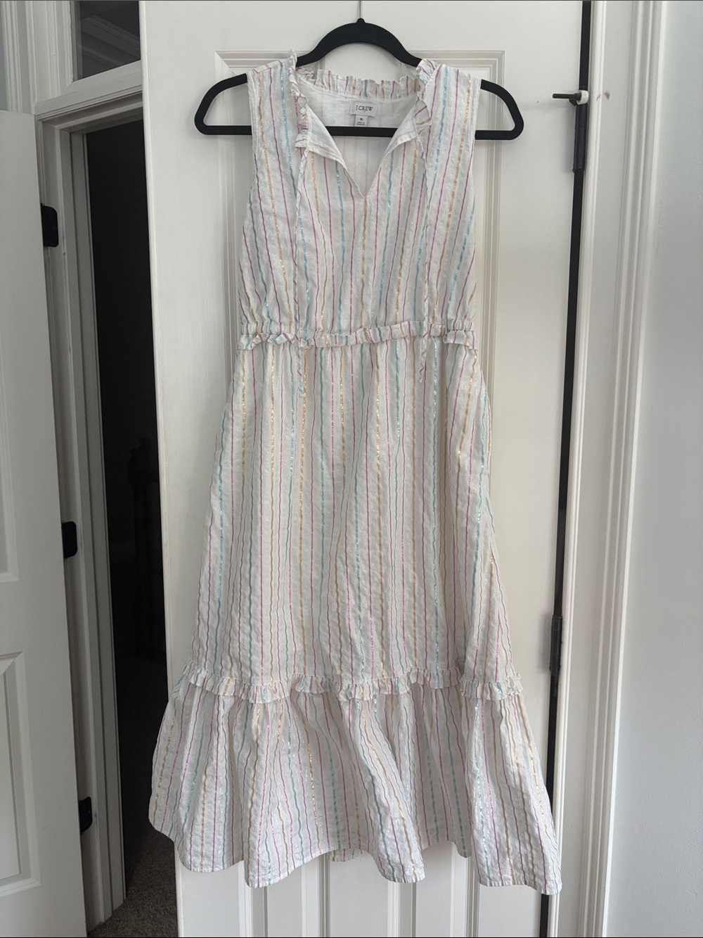 Jcrew White Sleeveless Cotton Sundress with metallic stripes